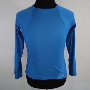 Nike Shirt Boys Small 4-6 FitDry‎ Activewear Training Athletic Blue Long Sleeve